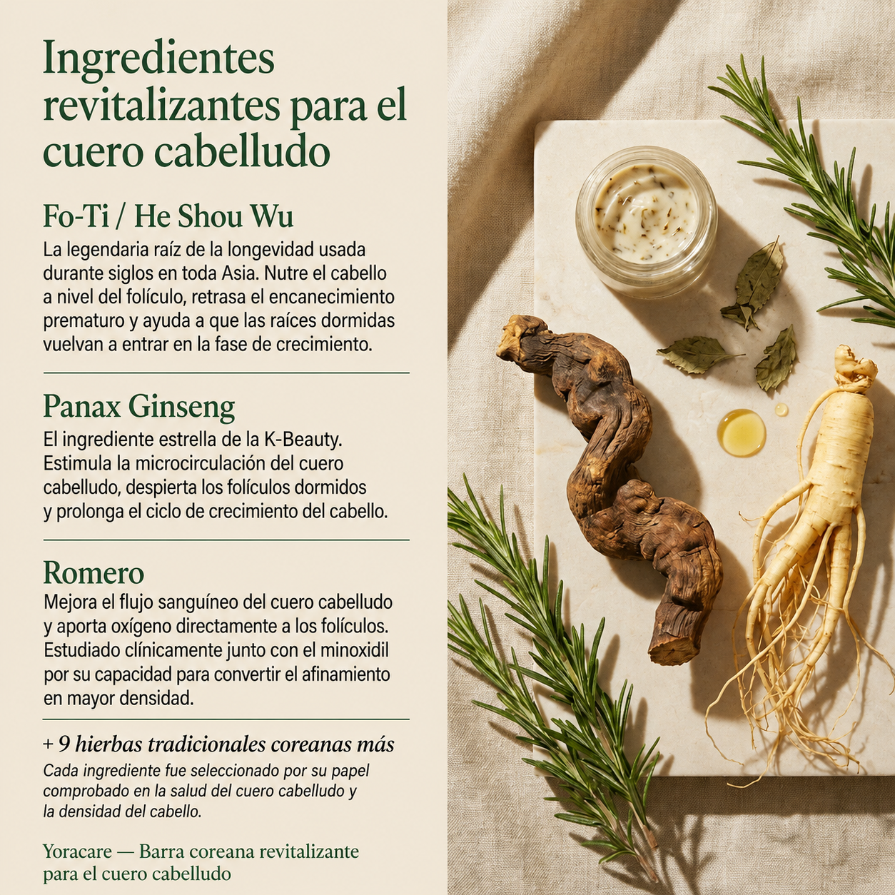 Yoracare · Barra Coreana · Apoya el crecimiento para un pelo sano y fuerte